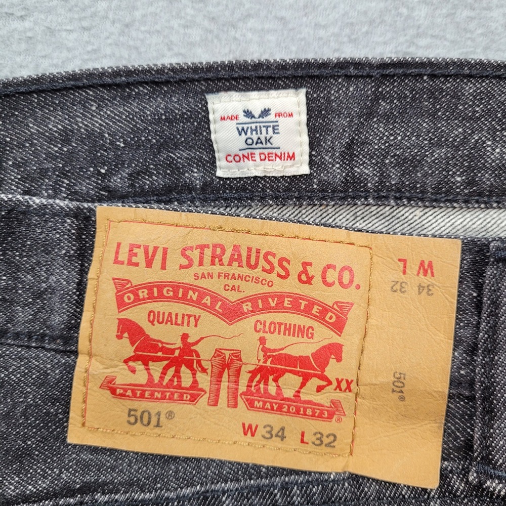 Levi Strauss 501 Jeans Mens 34x32 Black White Oak Cone Denim Straight Leg